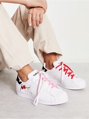 adidas x hello kitty superstar Kids White Sneakers with Pink & Red Accents